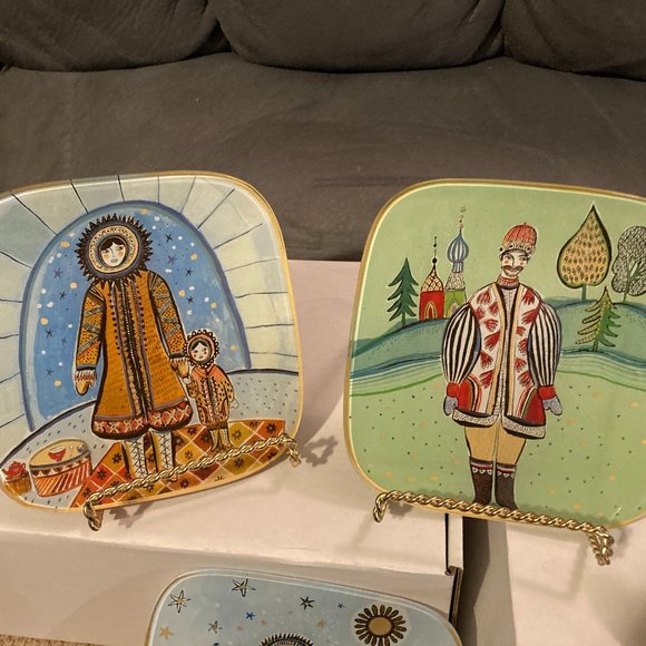 VTG Fragonard Parfumeur Folk Art Glass Decor Plates-Square Set of 4-5.75" D-EUC - Picture 9 of 12